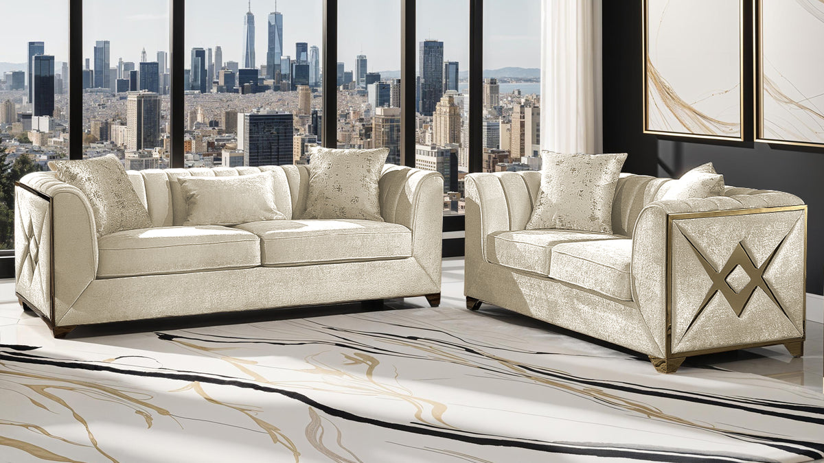 Velencia 2Pc Modern Living Room Set in Cream