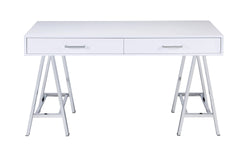 White High Gloss and Chrome Writing Desk with USB Port