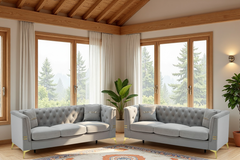 FX-P83-2PC SOFA -LG4  Luxury 2-Piece Sofa Set, Includes Two 3-Seater Upholstered Couches with Removable Cushions & Gold Legs  Elegant Mid-Century Sofas for Spacious Living Rooms and Large Families
