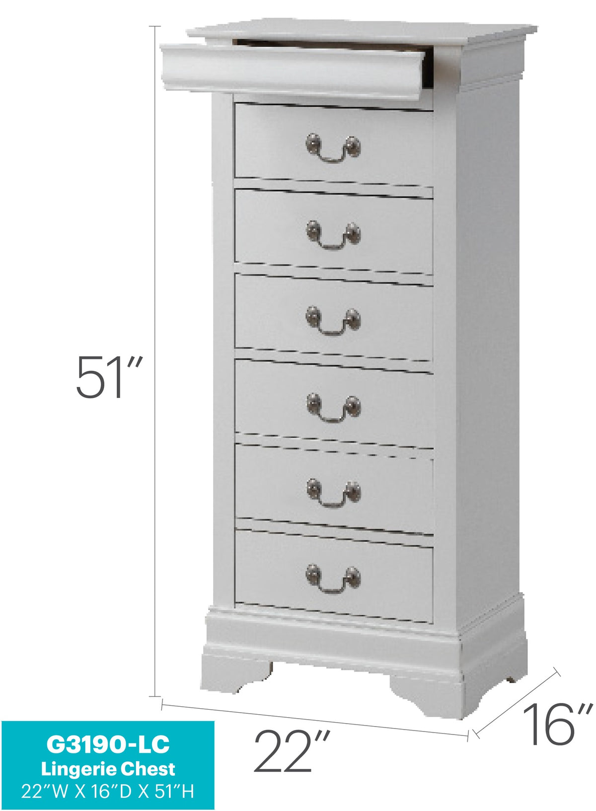 Louis Phillipe G3190-LC Lingerie Chest , White