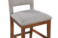Upholstered Top Bar Stools with Studs and Wooden Legs (1 PC Only)