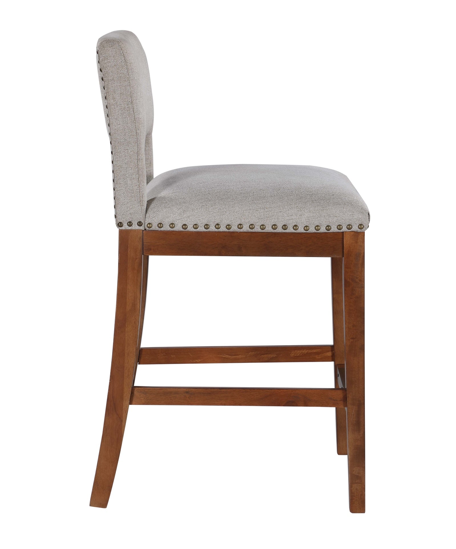 Upholstered Top Bar Stools with Studs and Wooden Legs (1 PC Only)