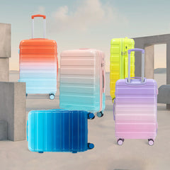 20"/24"/28" 3 pcs/set in PC Spinner Wheel Luggage, Carry on Suitcase, With Gradient Color and Combination Lock(Pink+Purple)