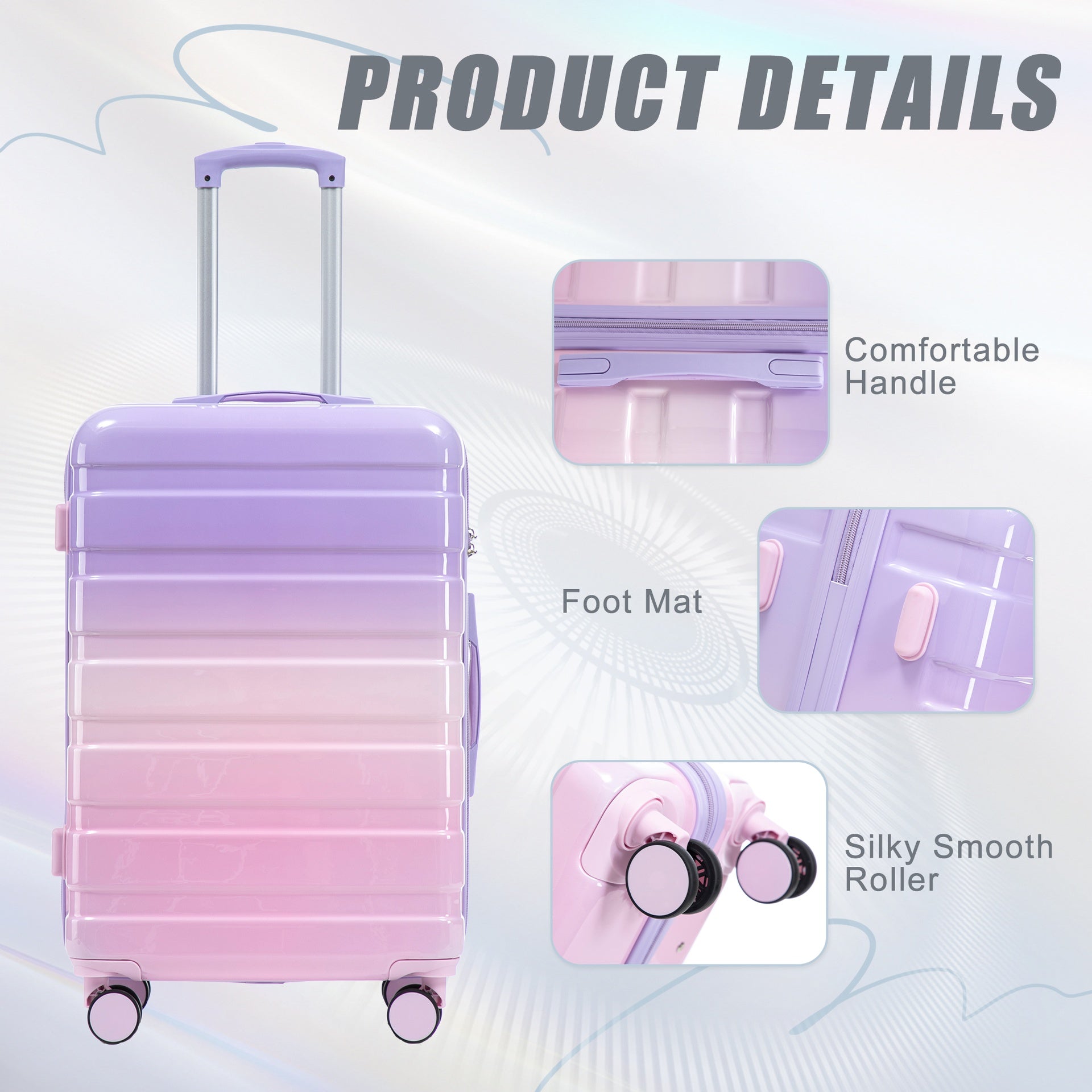 20"/24"/28" 3 pcs/set in PC Spinner Wheel Luggage, Carry on Suitcase, With Gradient Color and Combination Lock(Pink+Purple)