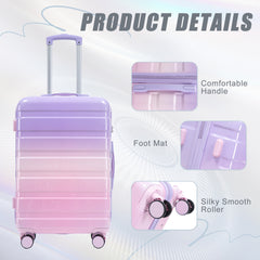 20"/24"/28" 3 pcs/set in PC Spinner Wheel Luggage, Carry on Suitcase, With Gradient Color and Combination Lock(Pink+Purple)
