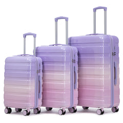 20"/24"/28" 3 pcs/set in PC Spinner Wheel Luggage, Carry on Suitcase, With Gradient Color and Combination Lock(Pink+Purple)