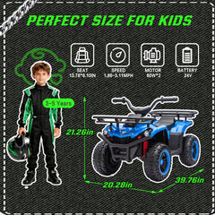 24V 80W*2 Electronic Kids Ride On ATV W/Off-Road Vehicle,Anti-Slip Tires,Crash Bars,Front and rear Storage Racks,Power display,LED Headlights&Bluetooth,High-power System for Kids,Recommend age:3-5