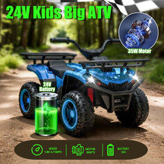 24V 80W*2 Electronic Kids Ride On ATV W/Off-Road Vehicle,Anti-Slip Tires,Crash Bars,Front and rear Storage Racks,Power display,LED Headlights&Bluetooth,High-power System for Kids,Recommend age:3-5