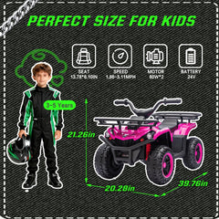 24V 80W*2 Electronic Kids Ride On ATV W/Off-Road Vehicle,Anti-Slip Tires,Crash Bars,Front and rear Storage Racks,Power display,LED Headlights&Bluetooth,High-power System for Kids,Recommend age:3-5