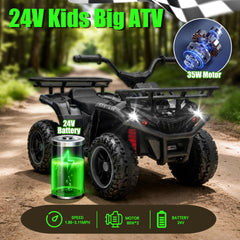 24V 80W*2 Electronic Kids Ride On ATV W/Off-Road Vehicle,Anti-Slip Tires,Crash Bars,Front and rear Storage Racks,Power display,LED Headlights&Bluetooth,High-power System for Kids,Recommend age:3-5