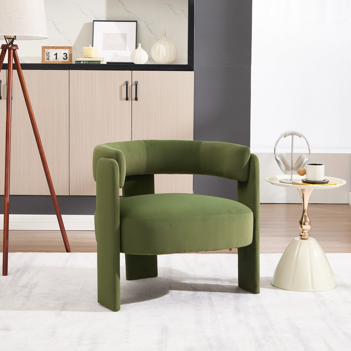 Accent Chair for Living Room, Velvet Comfy Single Sofa Chair Mid-Century Modern Armchair with 1 Pillow and Metal Legs for Bedroom Office Reading