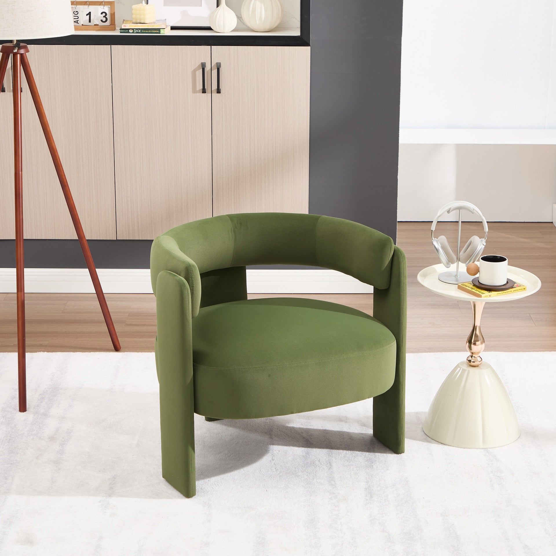 Accent Chair for Living Room, Velvet Comfy Single Sofa Chair Mid-Century Modern Armchair with 1 Pillow and Metal Legs for Bedroom Office Reading