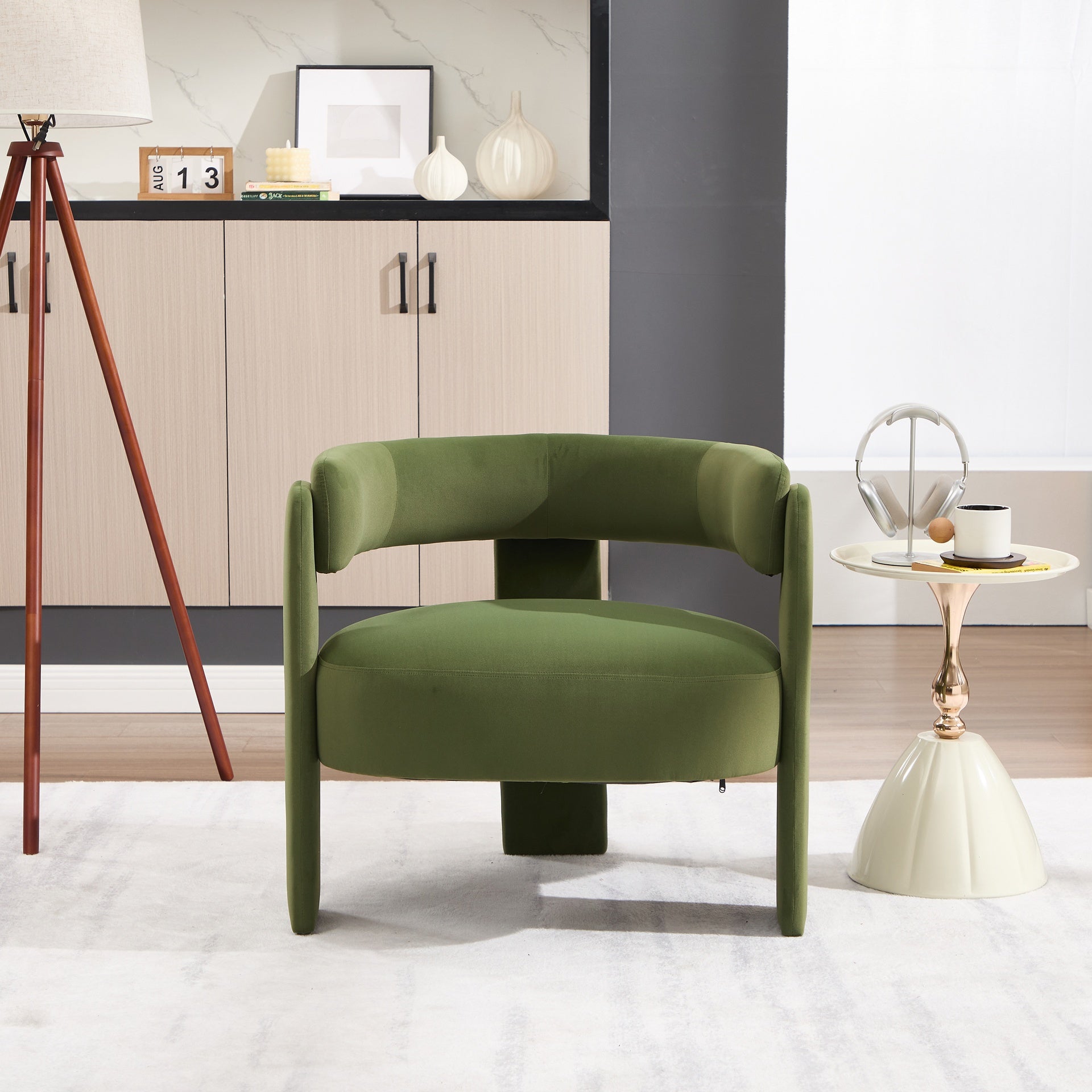 Accent Chair for Living Room, Velvet Comfy Single Sofa Chair Mid-Century Modern Armchair with 1 Pillow and Metal Legs for Bedroom Office Reading