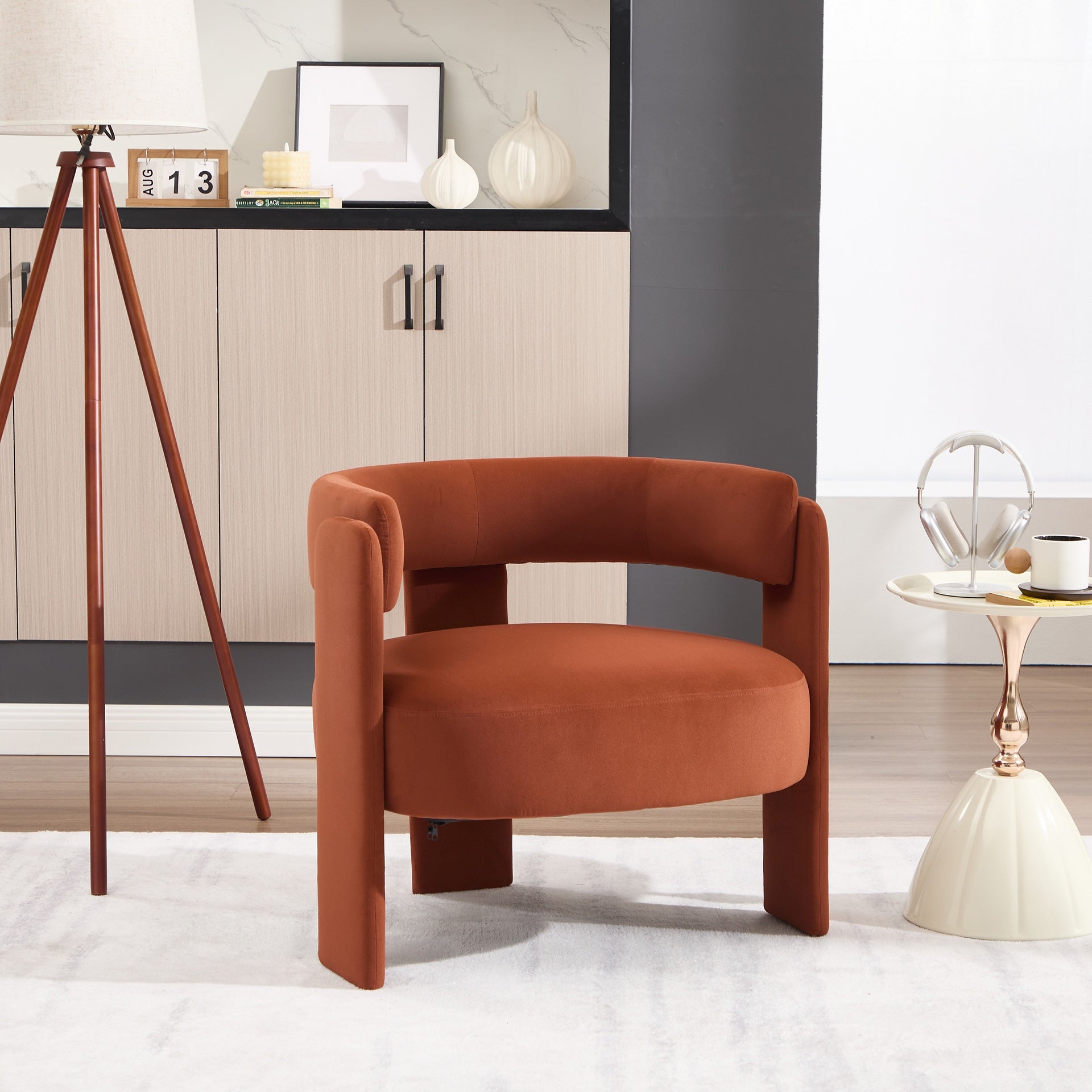 Accent Chair for Living Room, Velvet Comfy Single Sofa Chair Mid-Century Modern Armchair with 1 Pillow and Metal Legs for Bedroom Office Reading