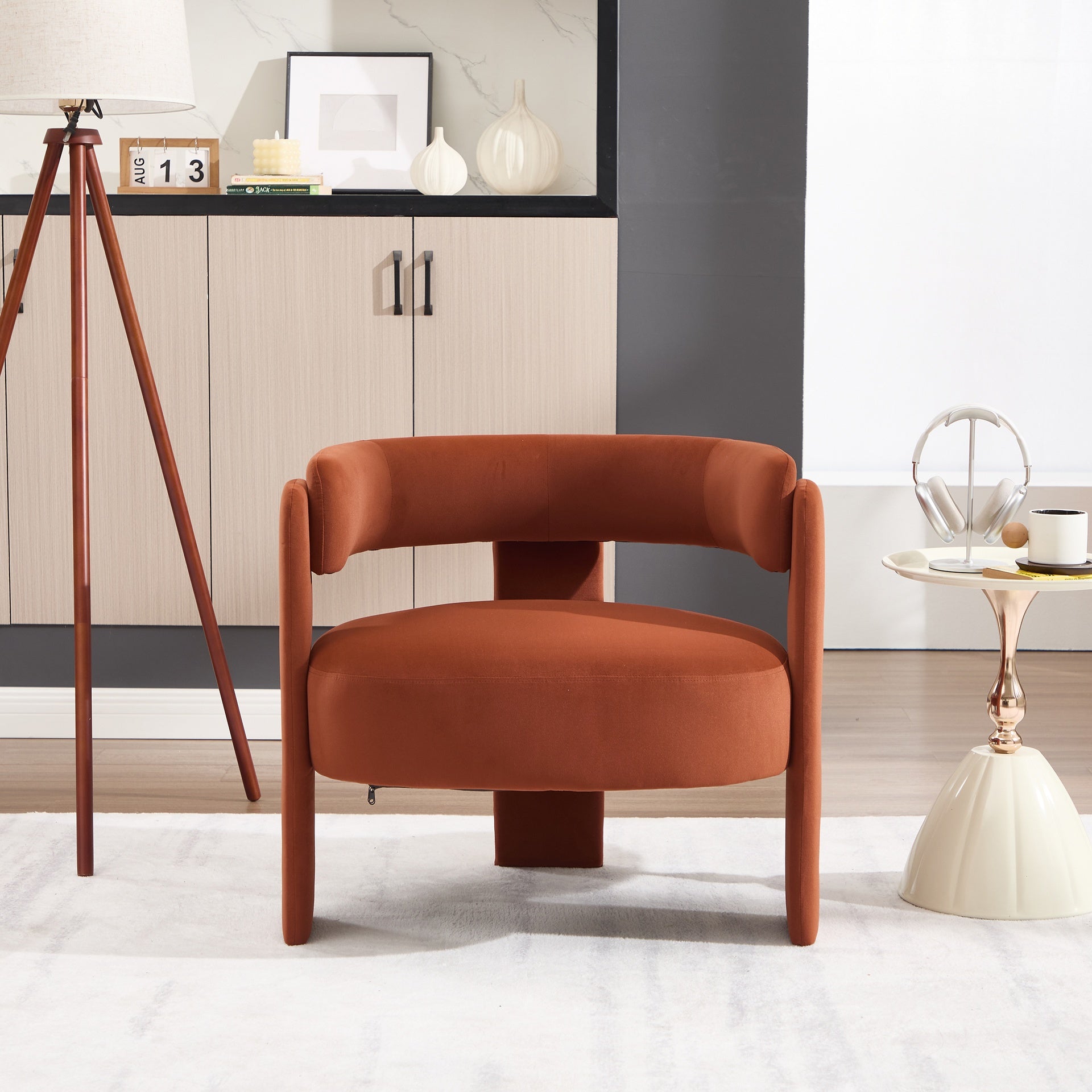 Accent Chair for Living Room, Velvet Comfy Single Sofa Chair Mid-Century Modern Armchair with 1 Pillow and Metal Legs for Bedroom Office Reading