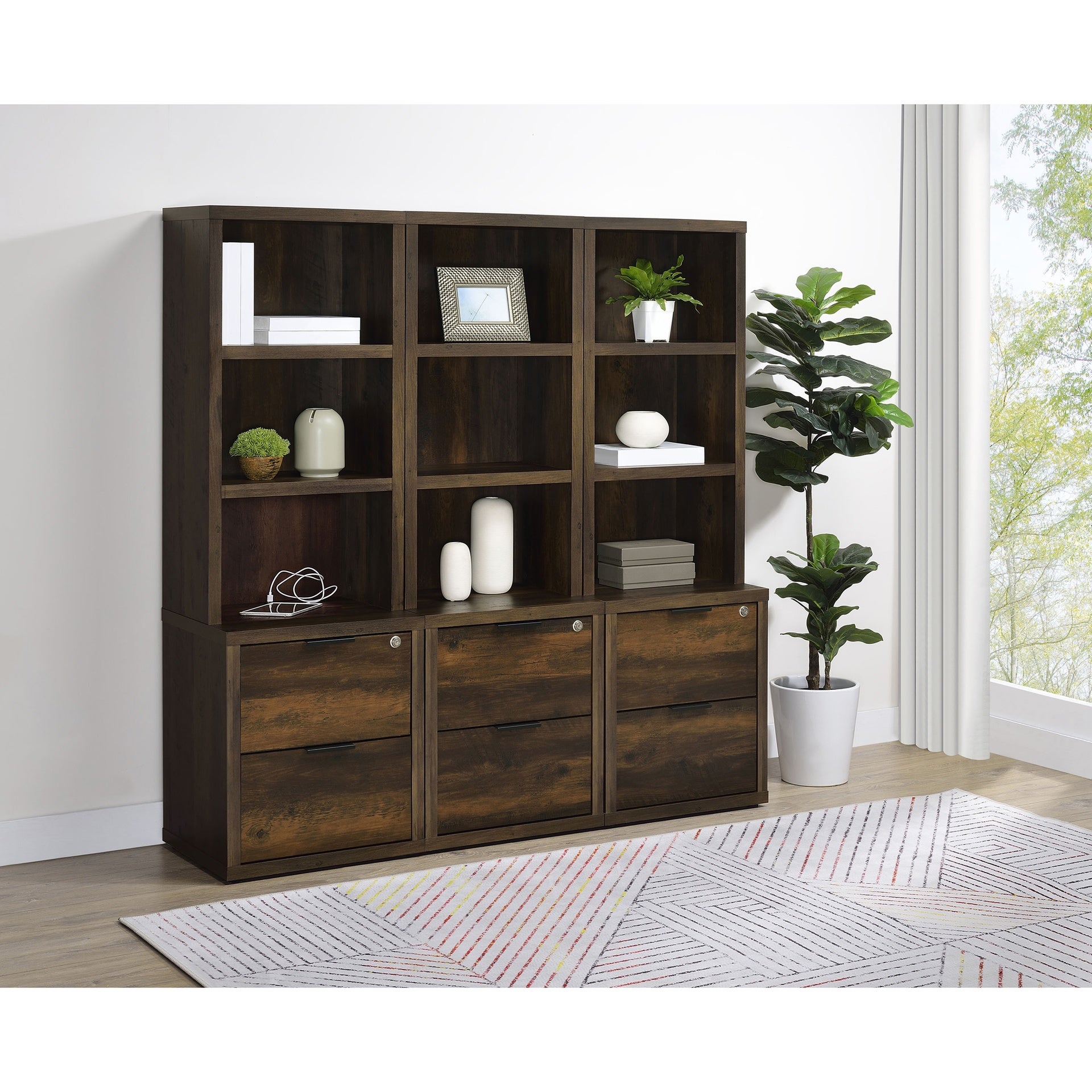 Geary Dark Pine 3-piece Wall Unit Bookcase Set with USB