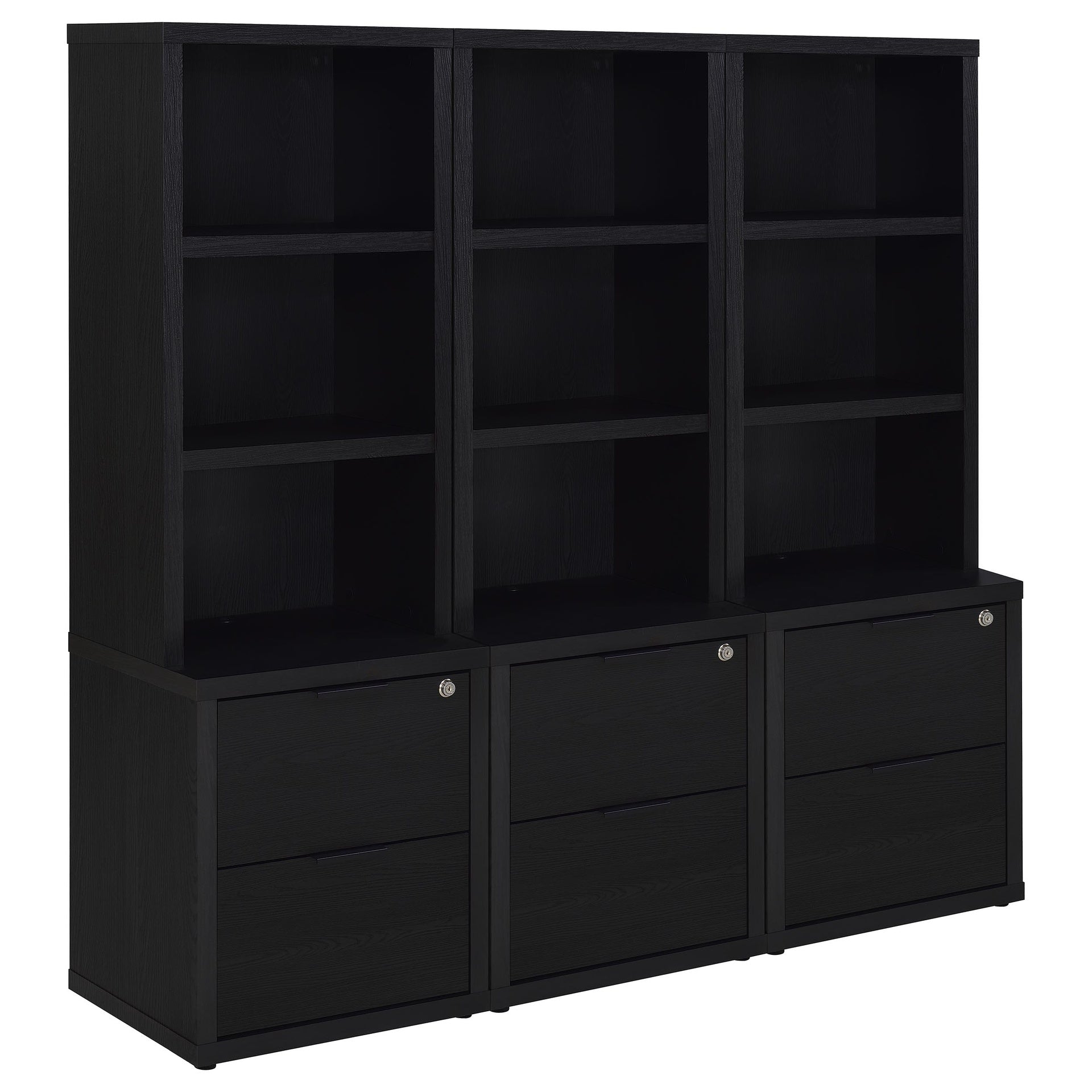 Geary Black 3-piece Wall Unit Bookcase Set with USB