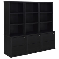 Geary Black 3-piece Wall Unit Bookcase Set with USB