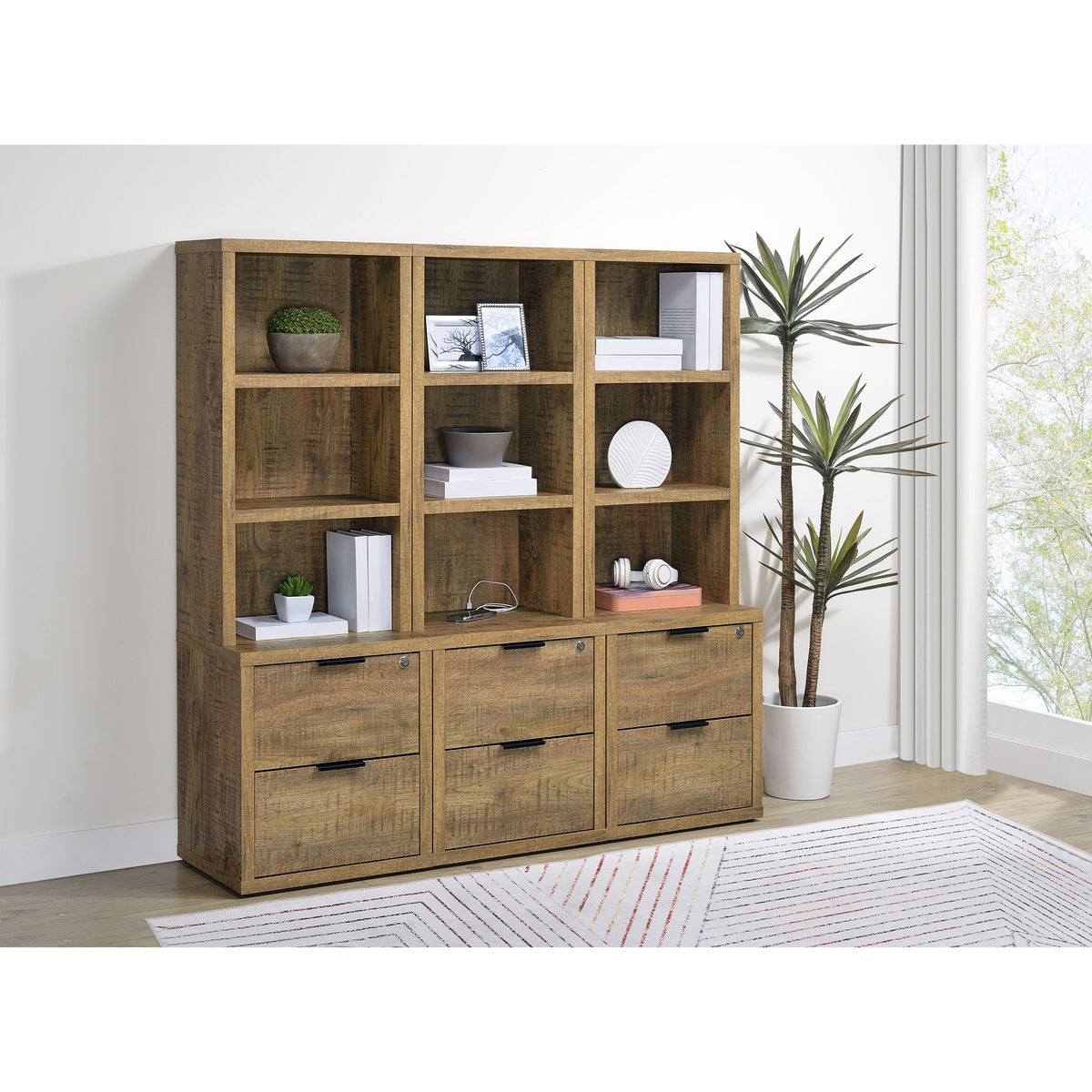 Geary Mango 3-piece Wall Unit Bookcase Set with USB