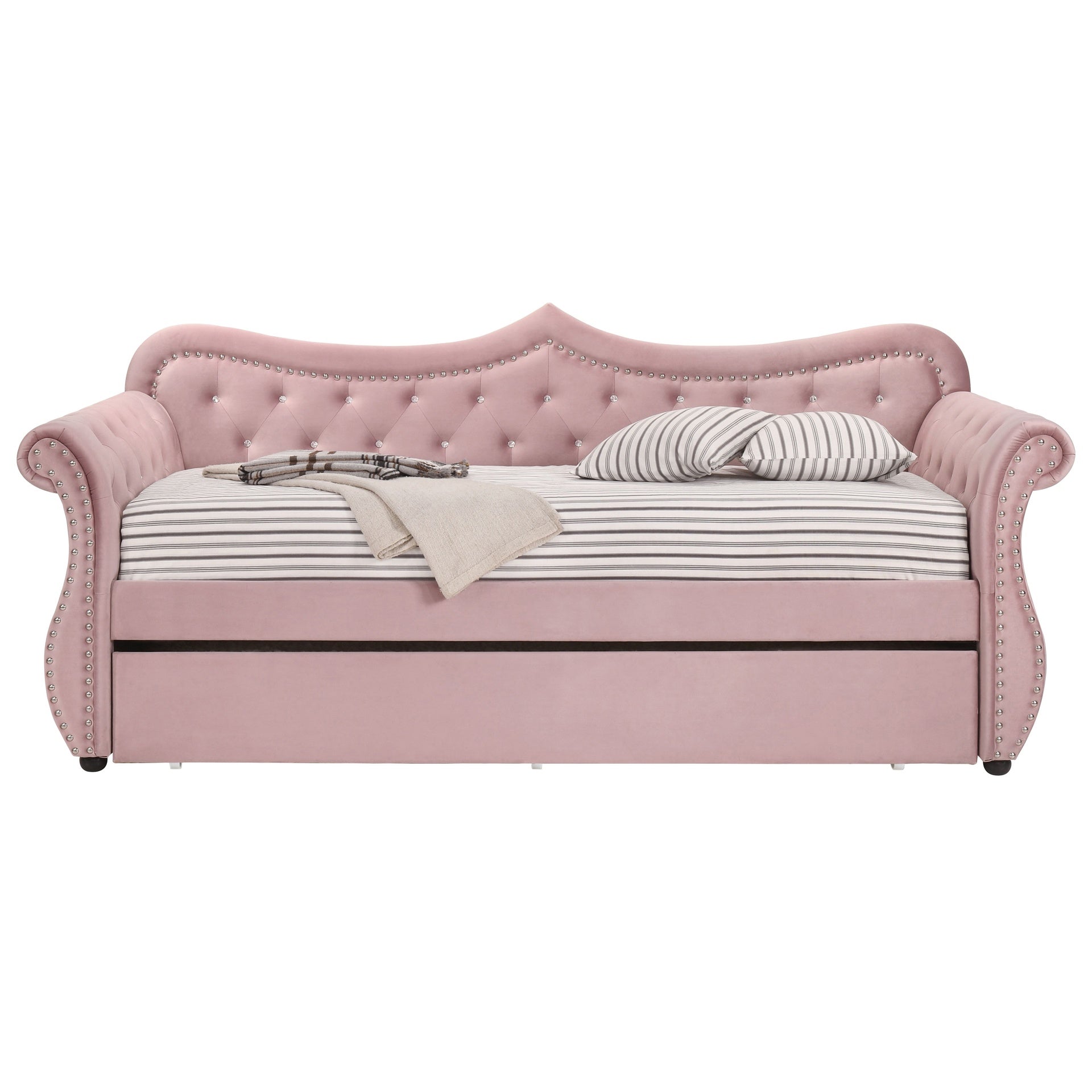 Pink Upholstered Twin Daybed with Trundle