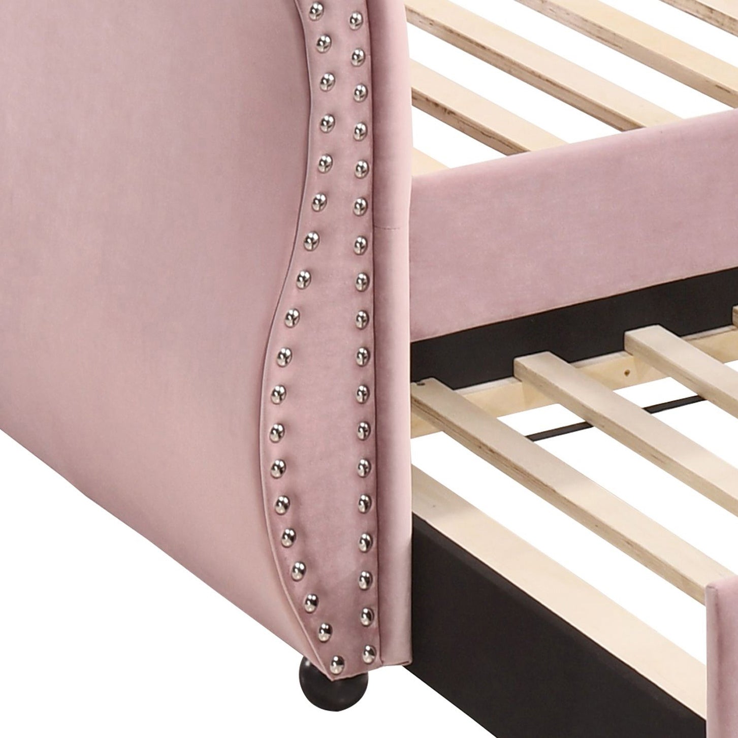 Pink Upholstered Twin Daybed with Trundle