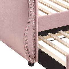 Pink Upholstered Twin Daybed with Trundle