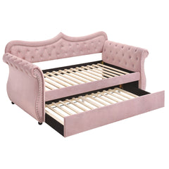 Pink Upholstered Twin Daybed with Trundle
