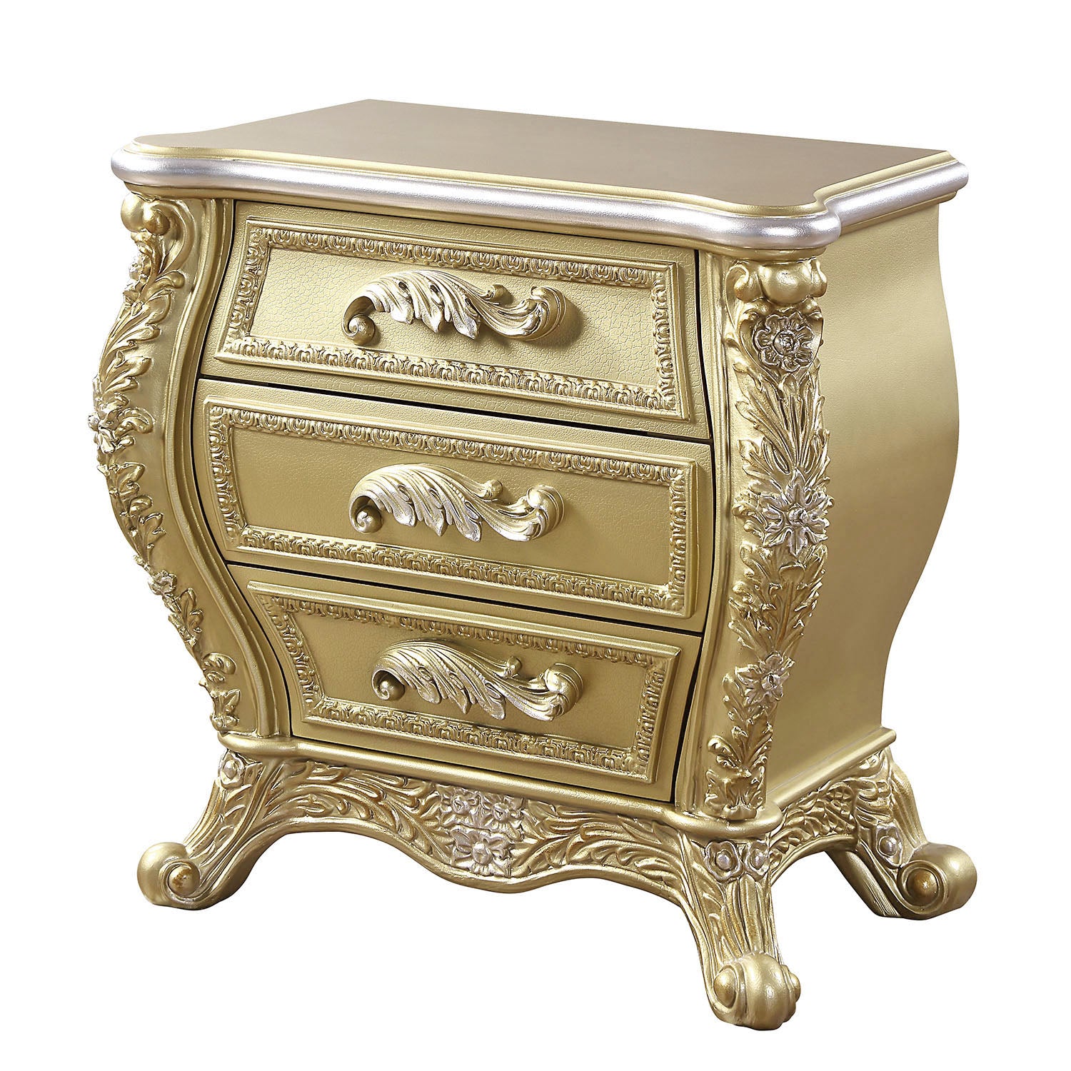 Gold 3-Drawer Nightstand