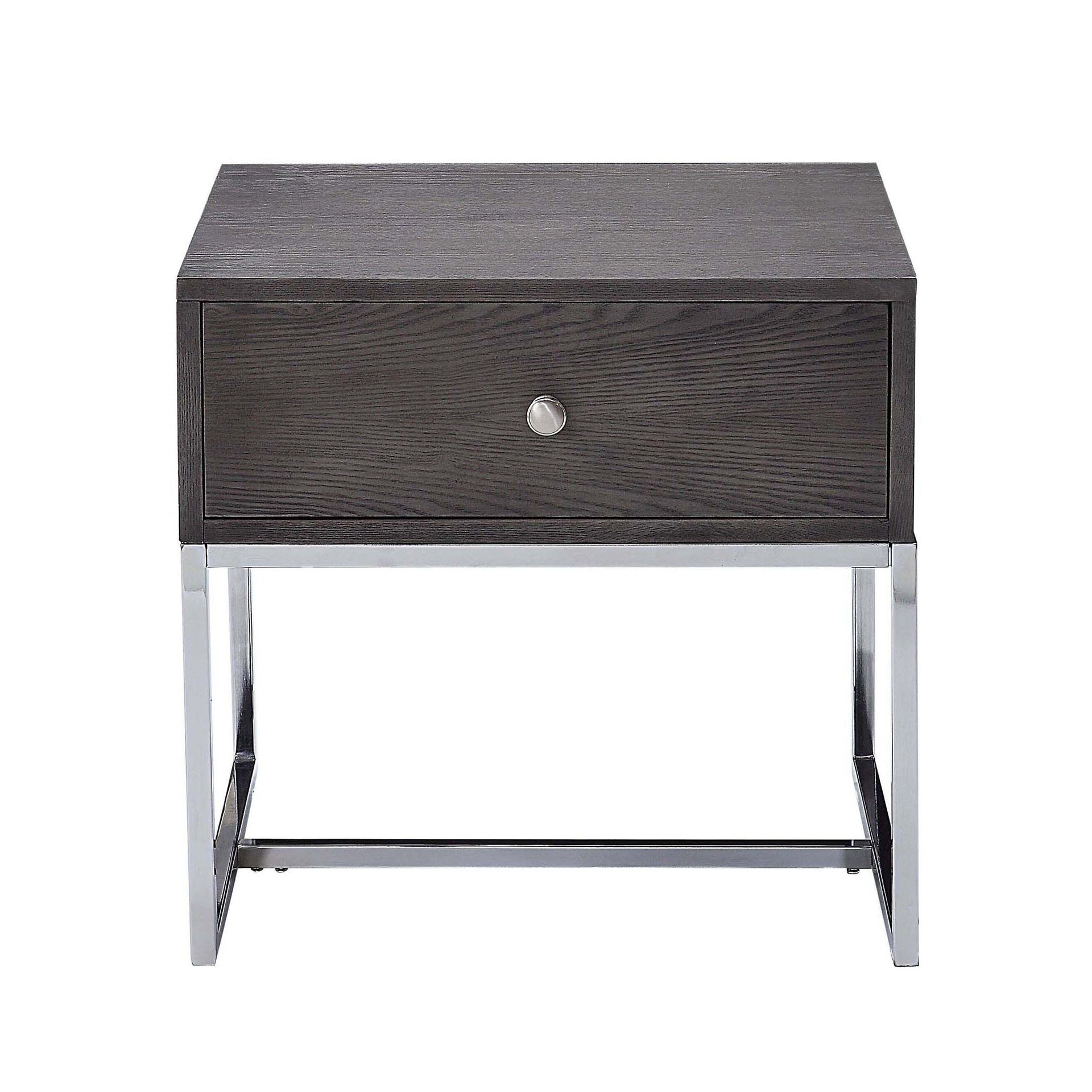 Grey Oak and Chrome Storage End Table