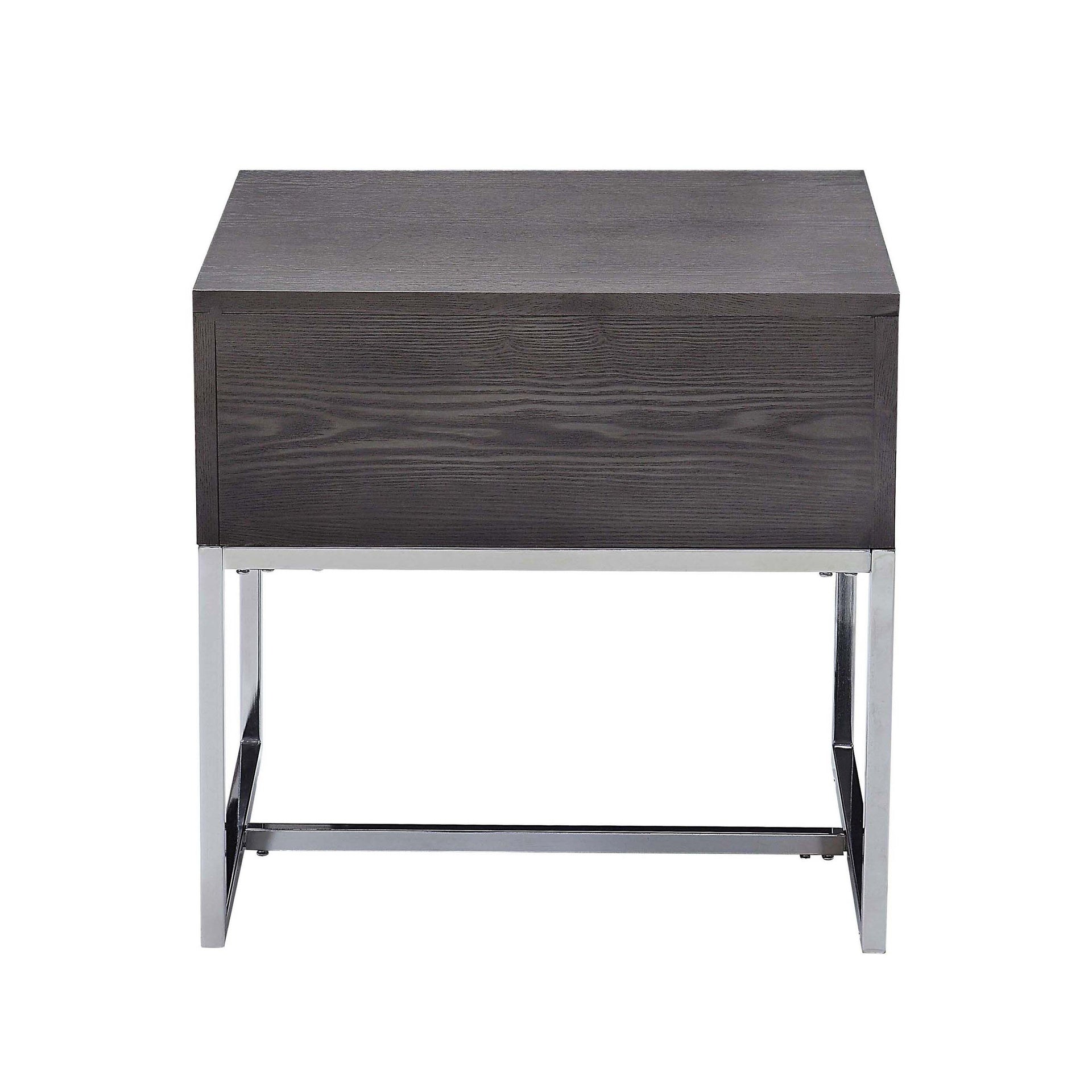 Grey Oak and Chrome Storage End Table