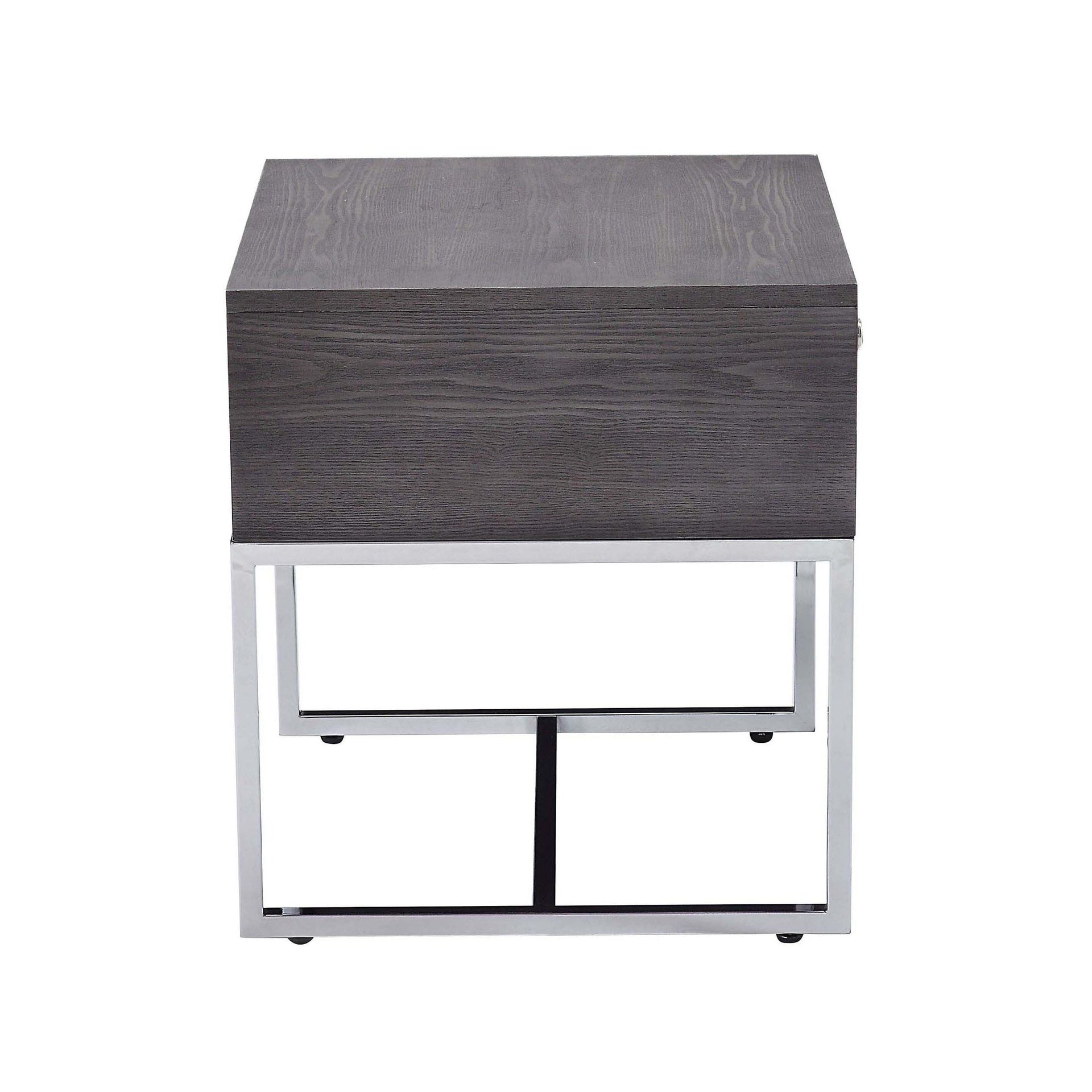 Grey Oak and Chrome Storage End Table