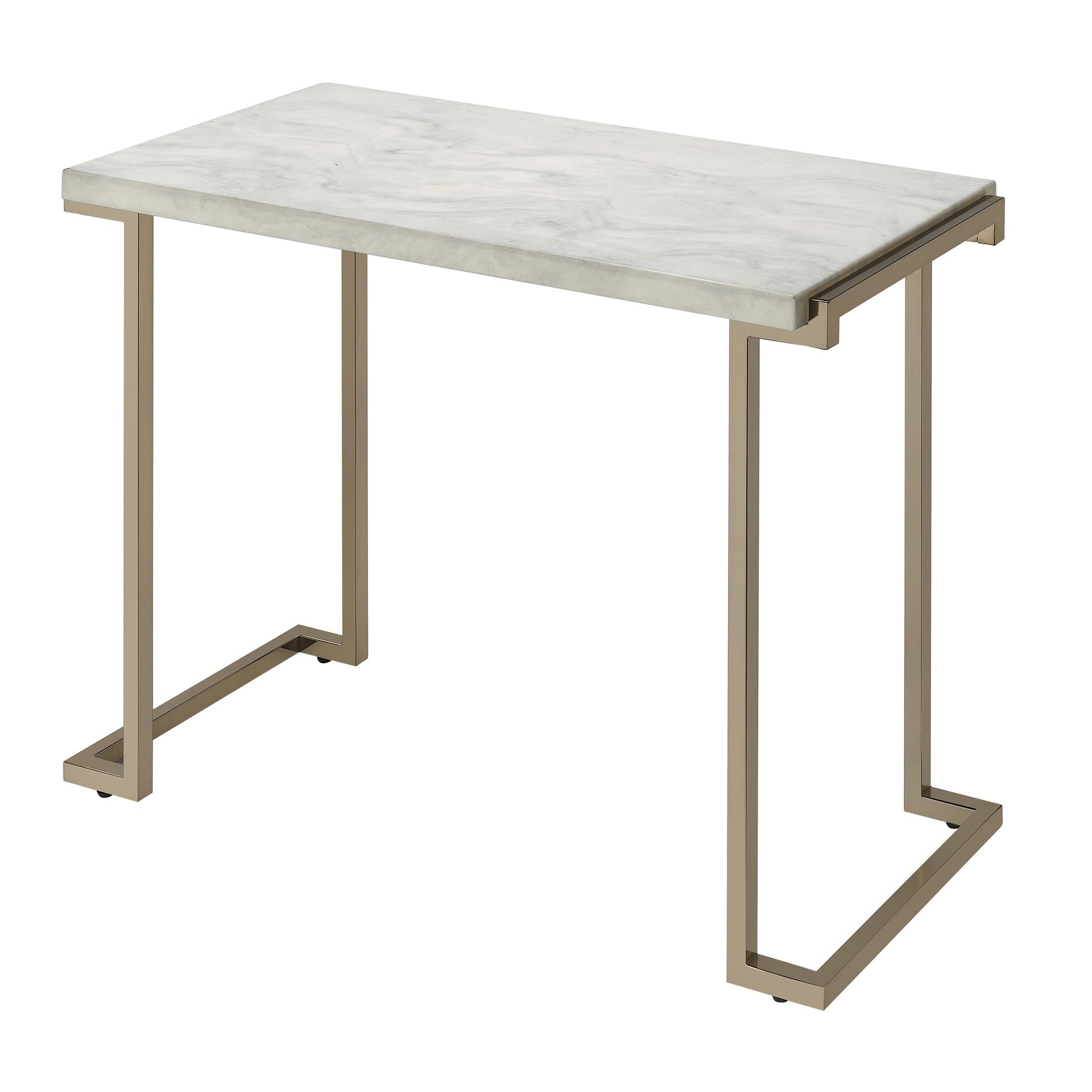 White and Champagne Sled Base Sofa Table
