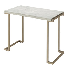 White and Champagne Sled Base Sofa Table