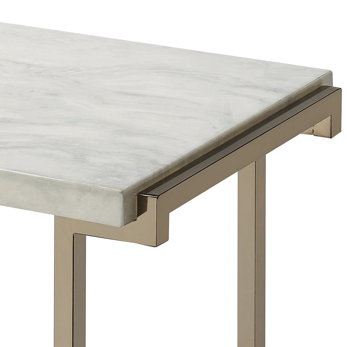 White and Champagne Sled Base Sofa Table
