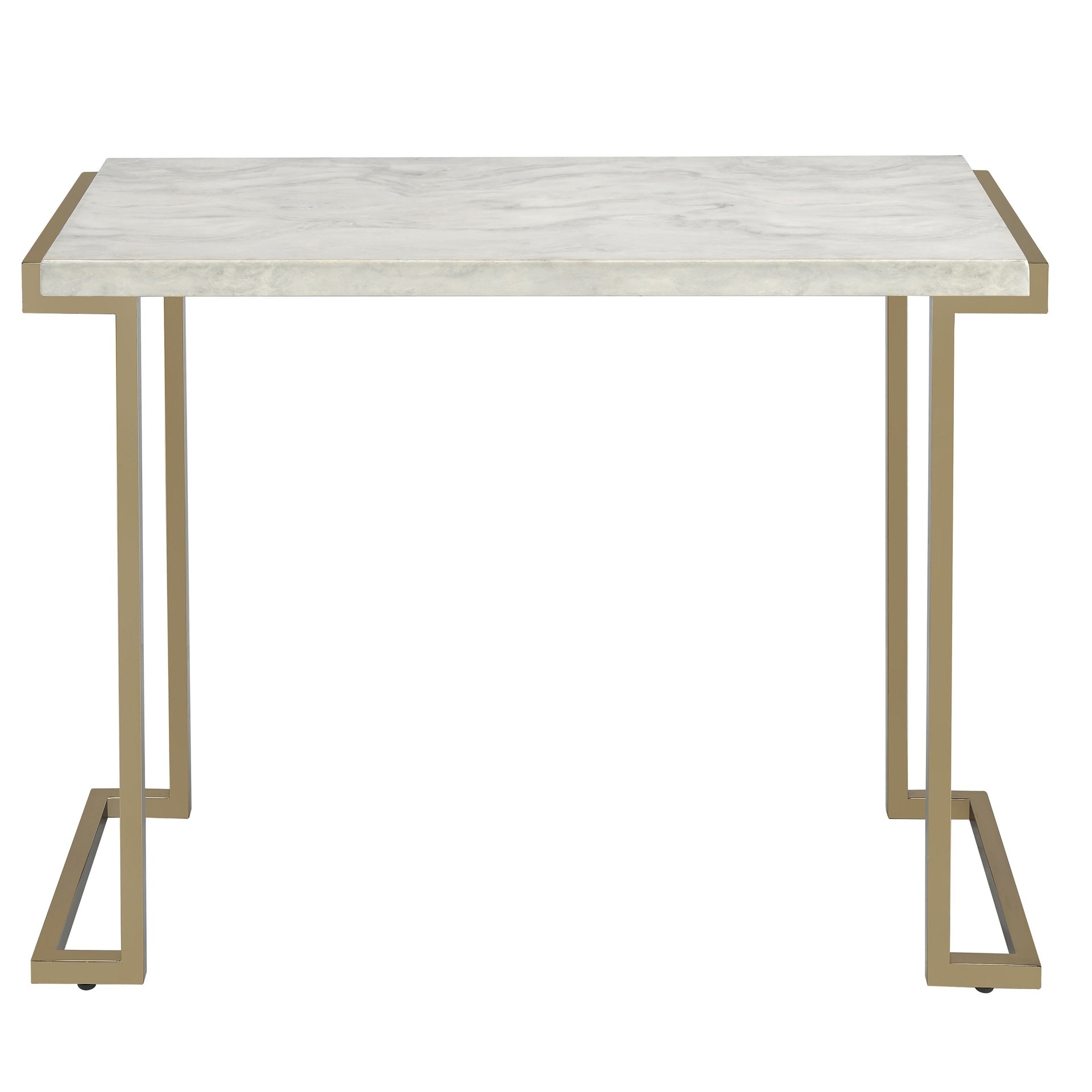 White and Champagne Sled Base Sofa Table