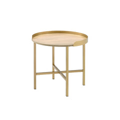 Oak and Gold End Table with Tray Top