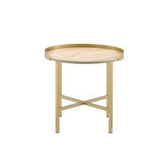 Oak and Gold End Table with Tray Top