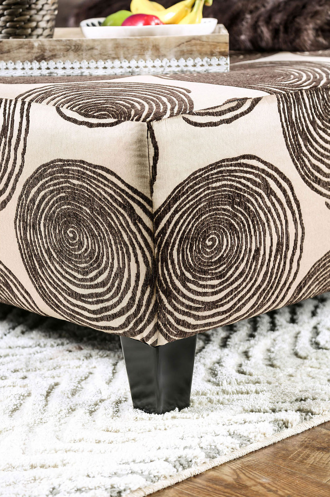 Transitional Style Brown Pattern Finish Square Upholstery Ottoman Oversized Design Bun Legs