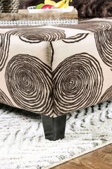 Transitional Style Brown Pattern Finish Square Upholstery Ottoman Oversized Design Bun Legs