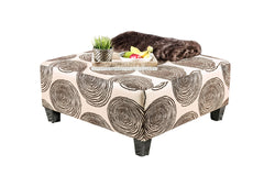 Transitional Style Brown Pattern Finish Square Upholstery Ottoman Oversized Design Bun Legs