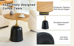 Small circular side table coffee table, metal base living room table,wood grain minimalist modern decoration, unique circular sofa bedside office desk.