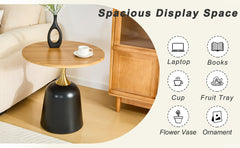 Small circular side table coffee table, metal base living room table,wood grain minimalist modern decoration, unique circular sofa bedside office desk.