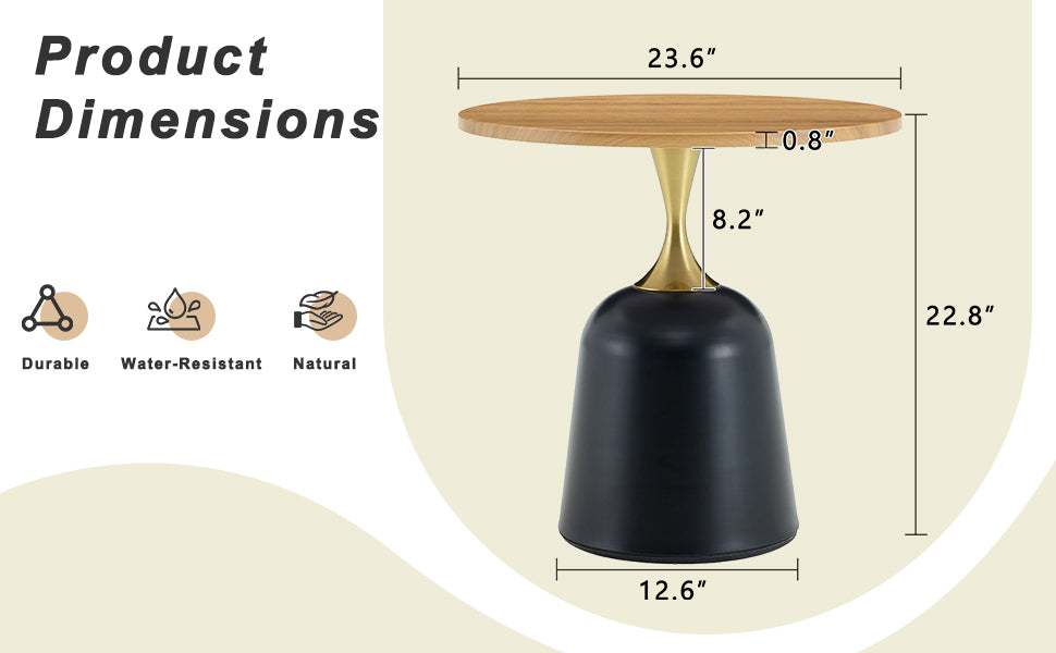 Small circular side table coffee table, metal base living room table,wood grain minimalist modern decoration, unique circular sofa bedside office desk.
