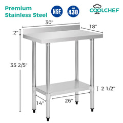 18" x 30" 18-Gauge Stainless Steel Commercial Work Table with 4" Backsplash and Undershelf
