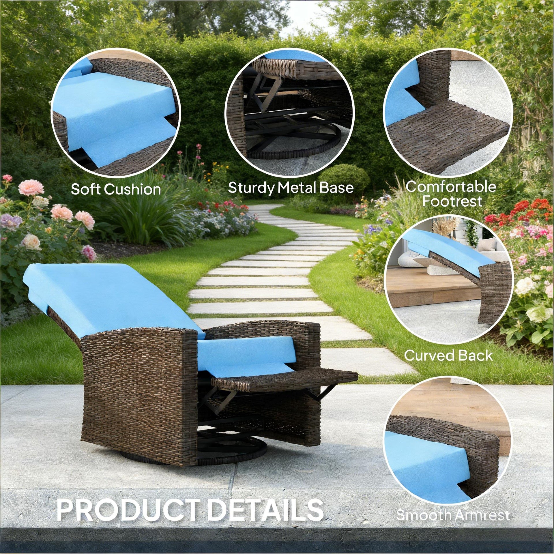 Rattan Chair,Outdoor Swivel Recliner Chair