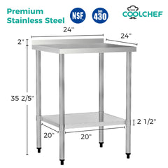 24" x 24" 18-Gauge Stainless Steel Commercial Work Table