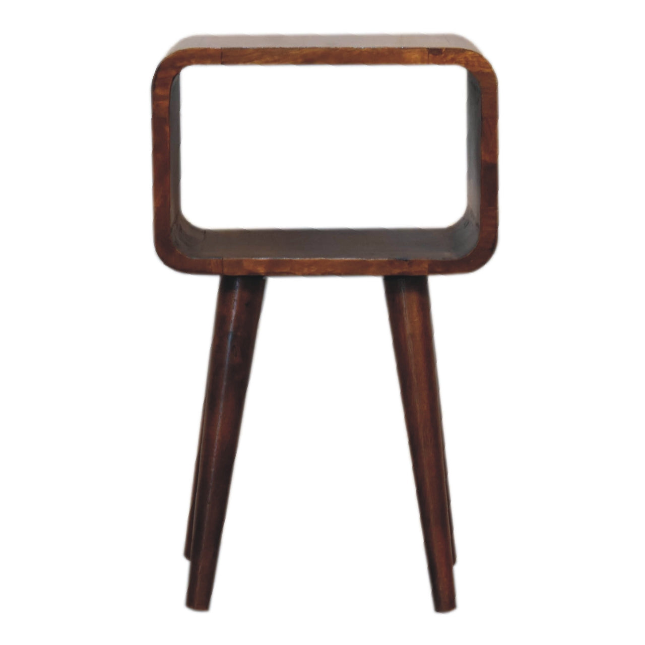 Solid Wood Mini Chestnut Curved Open Bedside, 4 Tapered Legs