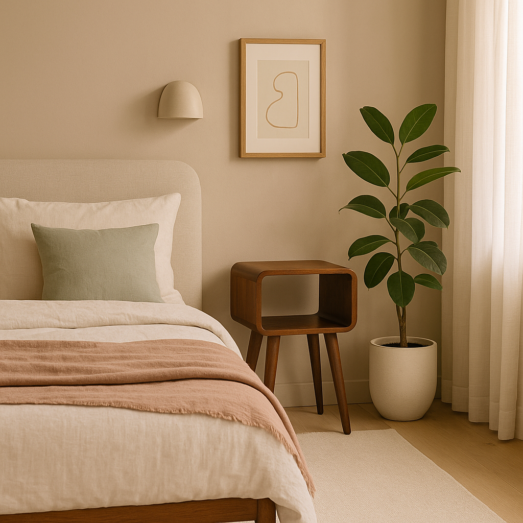 Solid Wood Mini Chestnut Curved Open Bedside, 4 Tapered Legs