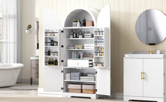 K&K 72" Tall Arched Kitchen Pantry Cabinet with 8 Door Shelves, Fluted Storage Cabinets with 3 Adjustable Shelves, Hidden Drawer, Versatile Cupboard for Kitchen, Dining & Bath Room, White