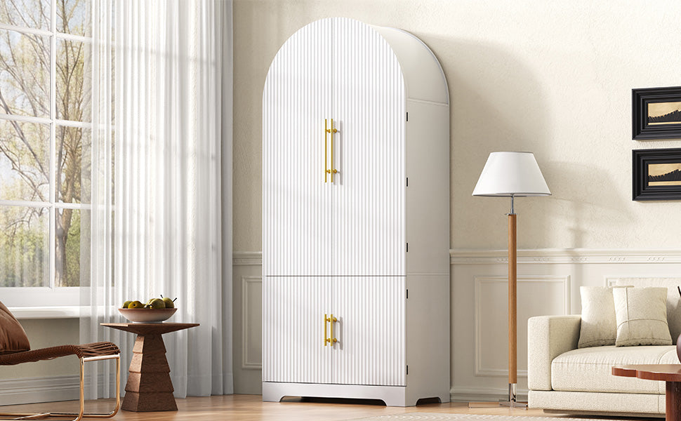 K&K 72" Tall Arched Kitchen Pantry Cabinet with 8 Door Shelves, Fluted Storage Cabinets with 3 Adjustable Shelves, Hidden Drawer, Versatile Cupboard for Kitchen, Dining & Bath Room, White